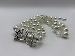 Vintage KJL Kenneth Jay Lane 3 Strand Faux Pearl Faceted Crystal Necklace 19″