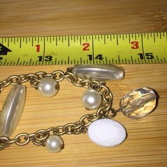 American Eagle Charm Necklace Gold Tone Faux Pearl Acrylic Statement Vintage Y2K