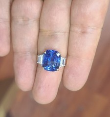 Vintage 18k Platinum Engagement Ring 10.41CT.Natural Cushion Blue Sapphire GIA