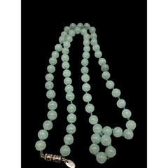Vintage Les Bernard Signed Jade Bead Necklace Hand Knotted Barrel Clasp 34″