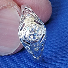 Original EARTH MINED DIAMOND Deco Engagement Ring 18K WHITE GOLD Solitaire S 6