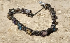 ✨💐🛍️Vintage 925 STERLING SILVER COLORFUL Multi GEMSTONE 💎 MARCASITE Bracelet✨