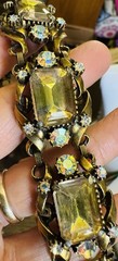 Vtg Signed Florenza AB & Light Vitrail Rhinestone Bracelet Earrings Set Chunky