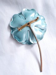 Vintage large enamelled turquoise flower brooch, 3.75 inches