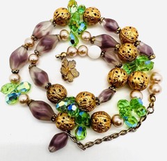 VENDOME Frosted Lavender Givre Glass Beaded Necklace Signed Vintage Jewelry