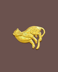 Vintage Matte Gold Signed MMA Leopard Brooch Metropolitan Museum of Arts 1.5x2in