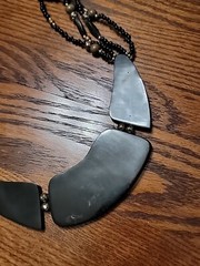 Tribal Geometric Inlay Necklace Stone Acrylic Beaded Art Deco Boho Bib 24 inches