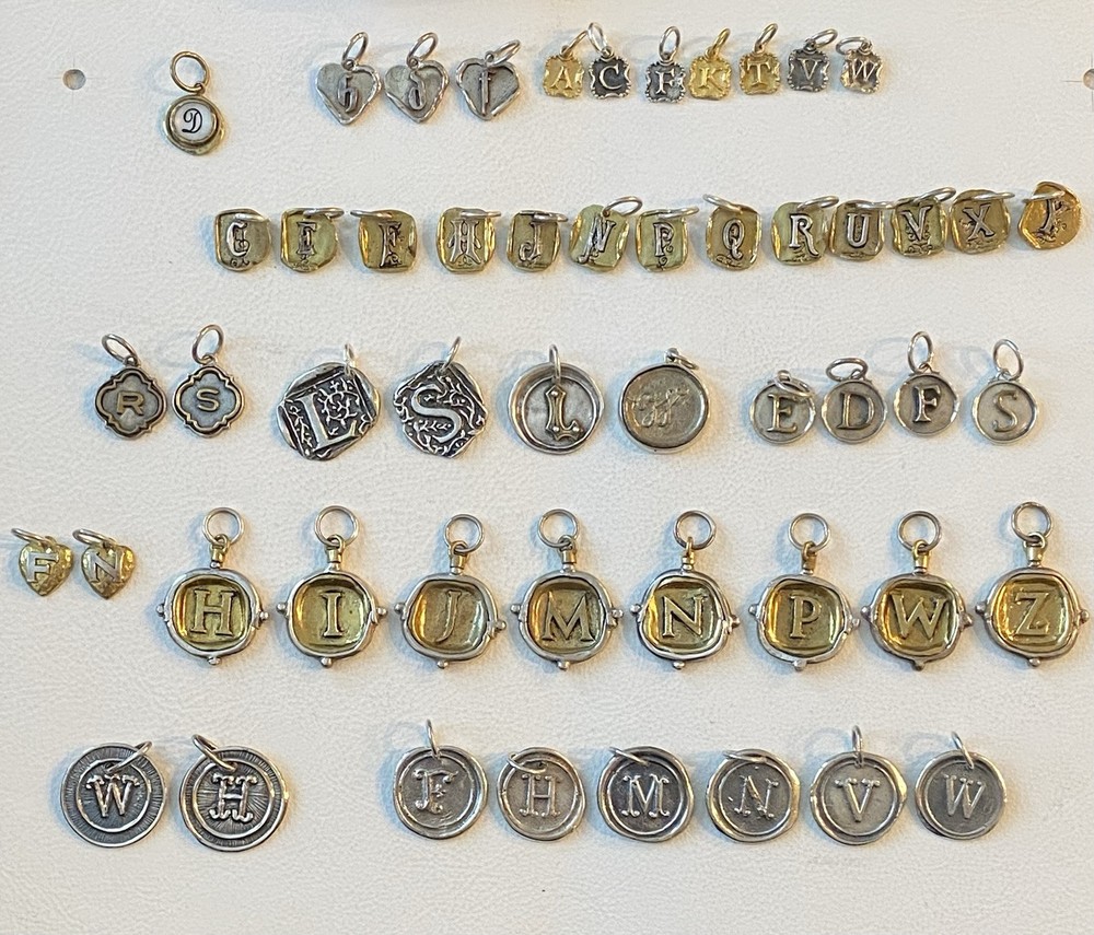 Vintage Waxing Poetic Sterling Silver Charms Initial Seal Insignia Letters