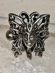 Butterfly ring Lady Face Art Deco size 6 marcasites sterling silver band women