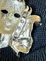 Vintage Art Deco Gold Tone Dual Face Mask Brooch Pin Rhinestone