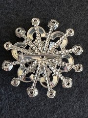 VTG Starburst Rhinestone Brooch Pin Silver Tone Mid Century Snowflake