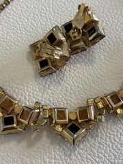 Vintage Juliana D&E Amber And Black Rhinestone Necklace Earring Set