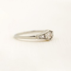 Vintage Art Deco Minimalist & Lab Created Diamond In 925 Sterling Silver Ring