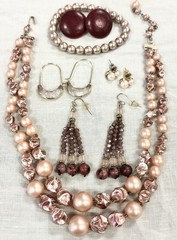 Vintage Blush Pink Statement Jewelry Lot Necklace Bracelet Earrings Pearl Chic