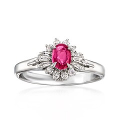 Vintage .36 Carat Ruby Ring with .19 ct. t.w. Diamonds in Platinum. Size 6