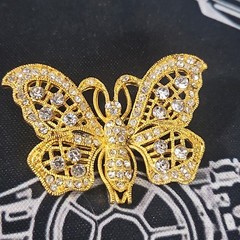 Vintage Large Butterfly Brooch Pin Statement Gold Tone Crystals Rhinestone