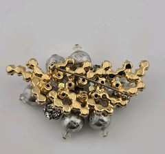 Juliana D&E Brooch #808 Silver Tone Dangle Balls Gold Tone Puddling Rhinestones