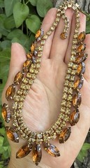 Vintage Two tone Brown Rhinestone Necklace Jewelry