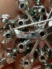 VINTAGE CORO PINK AND GREEN RHINESTONE BROOCH SILVER TONE SNOWFLAKE SHAPE SIGNED