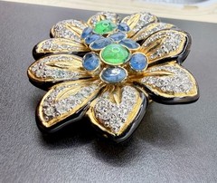 Vogue Bijoux Couture Poured Glass Enamel Floral Clip Earrings Rare Runway Style