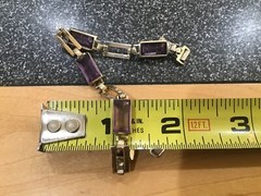 VINTAGE 14kt YG STERLING SILVER AMETHYST 10 LINK 7” BRACELET 12.14 GRAMS