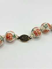 Porcelain Bead Necklace Chinese Hand Painted Hand Knotted 24 Inches