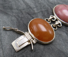 Whitney Kelly Sterling Silver Bracelet Tiger Eye Jasper Gemstones 8.5 in 703f