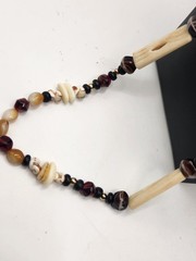 Vintage Artisan Beaded Necklace Bone Shell Agate Boho Tribal Statement