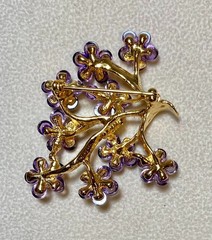 AUTHENTIC SWOBODA FLOWER BROOCH ~ GENUINE MOONSTONE, GARNET ~ BEAUTIFUL!