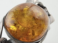 Vintage Sterling Silver Polish Baltic Amber Flower Setting Bangle Bracelet 7 In