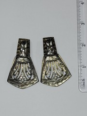Vintage Art Deco Style Bronze Tone Clear Rhinestone Dangle Drop Clip-On Earrings