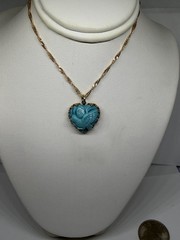 Vintage W. Germany Molded Robins Egg Blue Bird Goldtone Brass Pendant Necklace