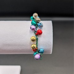 Vintage Multicolor Jingle Bell Bracelet Holiday Festive Charm 7.5in