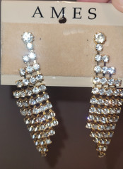 Ames Chandelier Crystal Earrings NOS 3.5 inches long