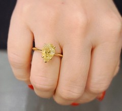 14k Yellow Gold Engagement Ring 3.51CT. Natural Pear cut Yellow Diamond GIA Cert