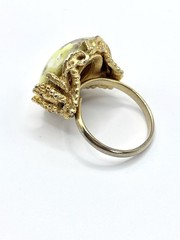 Vintage Gold Tone Faux Lizardite Adjustable Ring Gold White Green And Filigree