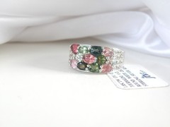 Sterling Silver 925 Multi Row Natural Tourmaline Ring Size 8