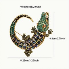Large Alligator Brooch Multicolor Green Gold Tone with Lucky Pearl