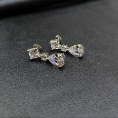 Art Deco Pear Cut Lab Created Diamond Three-Stone 925 Silver Engagement Earrings