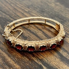 VTG Sydney Berman 13k Yellow Gold Ornate Almandine Garnet 6.5″ Bangle Bracelet