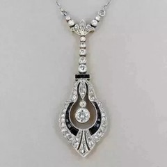 Art Deco Style Lab Created Diamond & Onyx Anniversary 14K White Gold FN Pendant