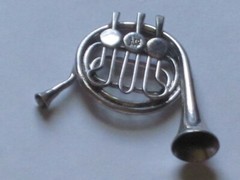 vintage ornate French Horn marked STC JMP ? sterling silver figure