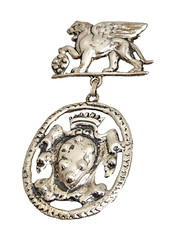 Vintage Sterling Silver Winged Lion with Hanging Crest Brooch, 3 1/8″ Tall