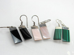 Vintage BOMA Sterling Silver Earrings Malachite Onyx Mother of Pearl Dangle 925