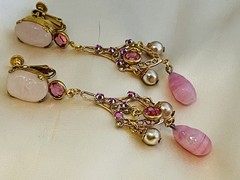 Vintage Miriam Haskell Baroque Art Glass Rose pink Clip On Earrings