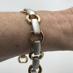 Vintage 2 Tone Matte SIlver & Gold Designer Look Bracelet sz 6.75″