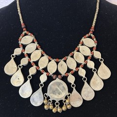 Vintage Ethnic Necklace Lapis Lazuli Drop Statement Collar Red Boho Tribal 19″
