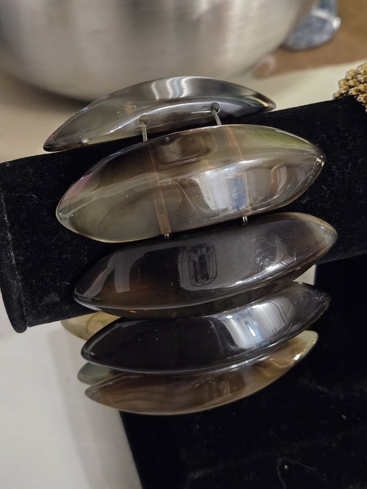 Vtg Chunky Faux Amber Resin Stretch Bracelet Congnac Brown Lucite Acrylic