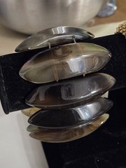 Vtg Chunky Faux Amber Resin Stretch Bracelet Congnac Brown Lucite Acrylic