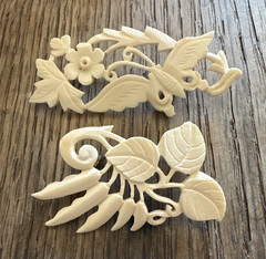 2 Vintage Hand Carved Butterfly Flower & Foliage Brooch Pin Open Work Detail